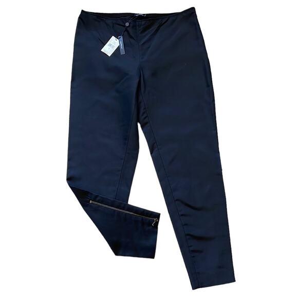 Magaschoni Silk Black Cropped Straight Leg Tailored Ankle Pants Side Zippers 6 - Picture 1 of 10